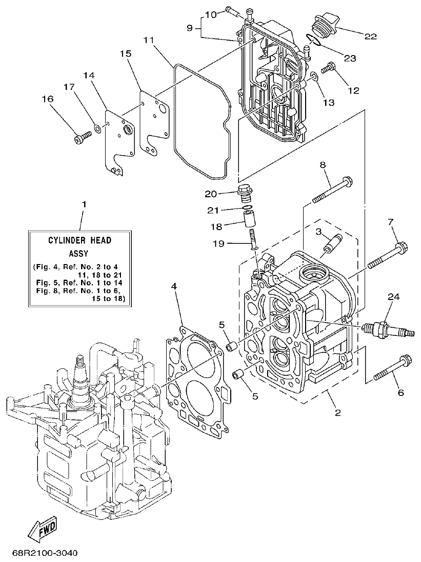 Yamaha F6A, F6B, F8C CYLINDER. CRANKCASE 2 parts diagram